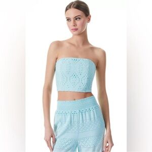 Alice and Olivia Cersei Blue eyelet cropped top